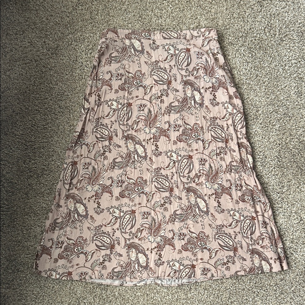 DownEast Paisley A-Line Skirt in Pink and Brown